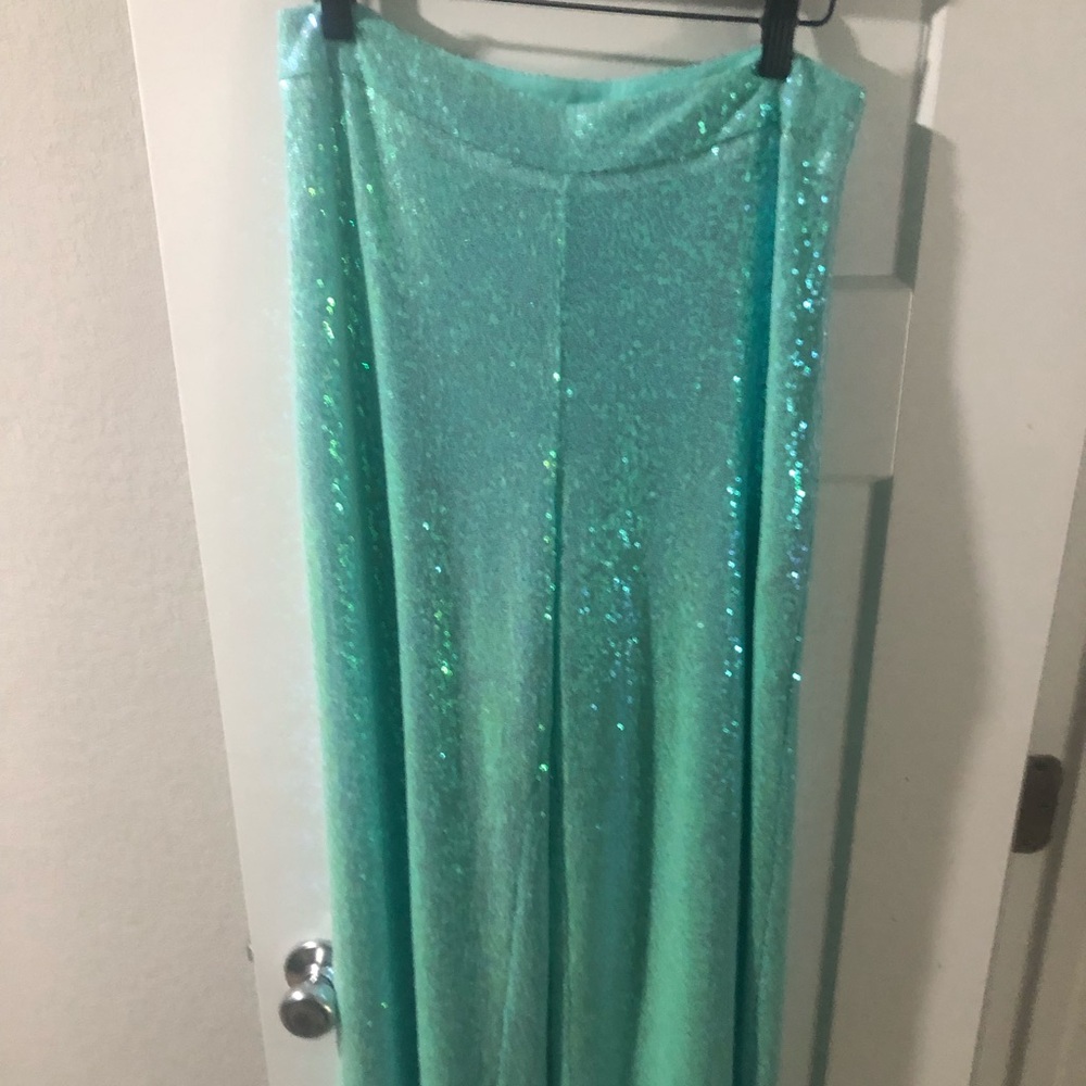 Badgley mischka teal sequin wide leg dress slack sz 6,